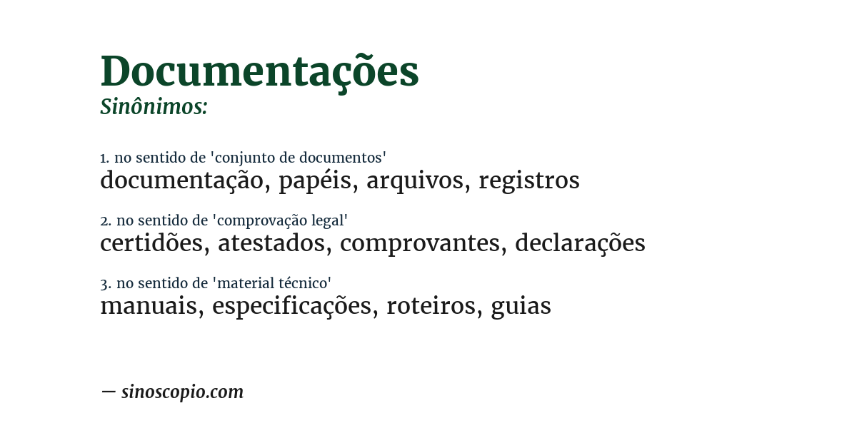 Sinônimo de documentações