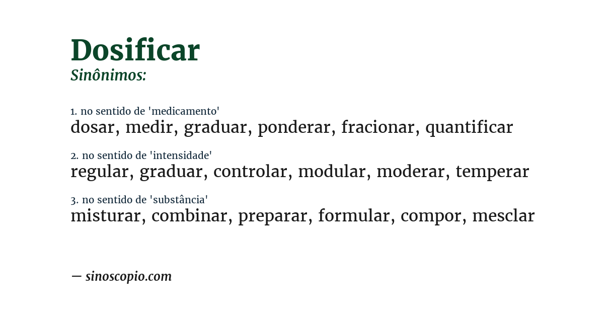 Sinônimo de dosificar
