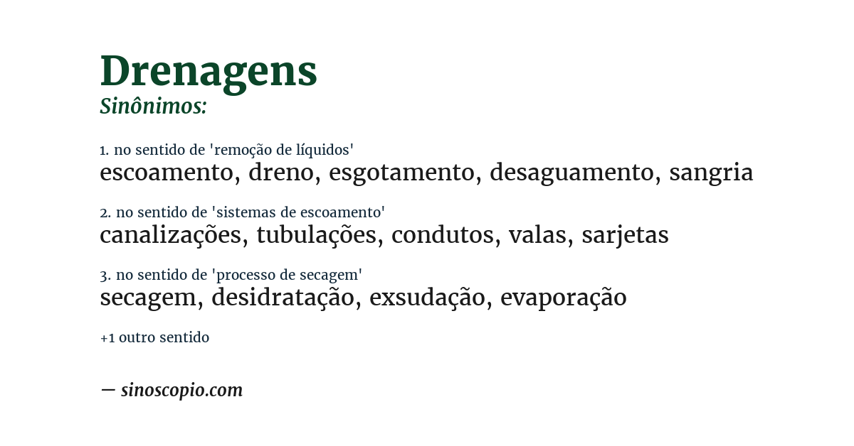 Sinônimo de drenagens