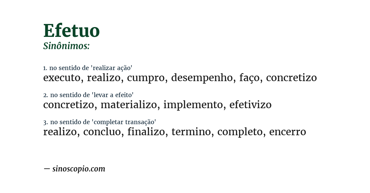 Sinônimo de efetuo