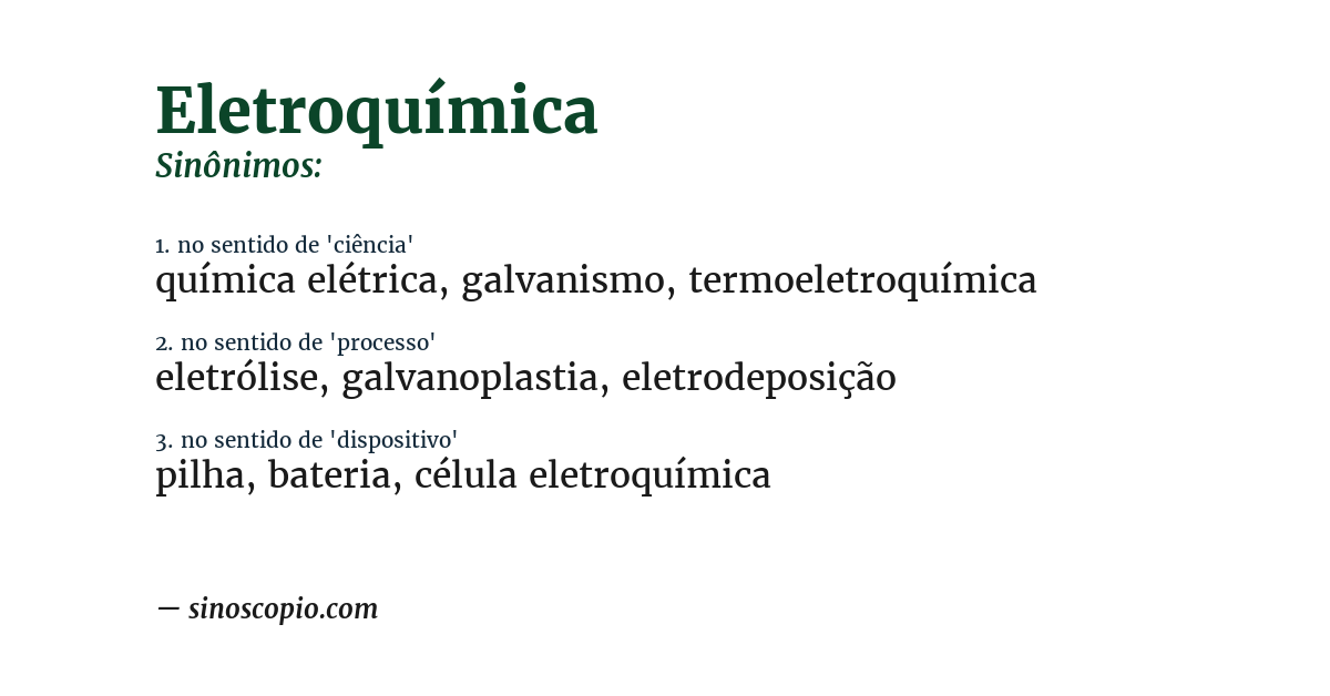 Sinônimo de eletroquímica