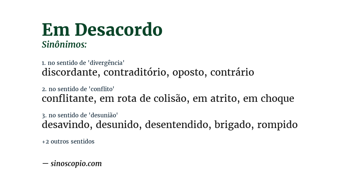 Sinônimo de em desacordo