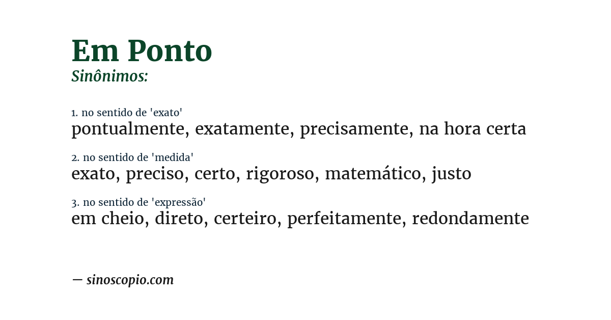 Sinônimo de em ponto