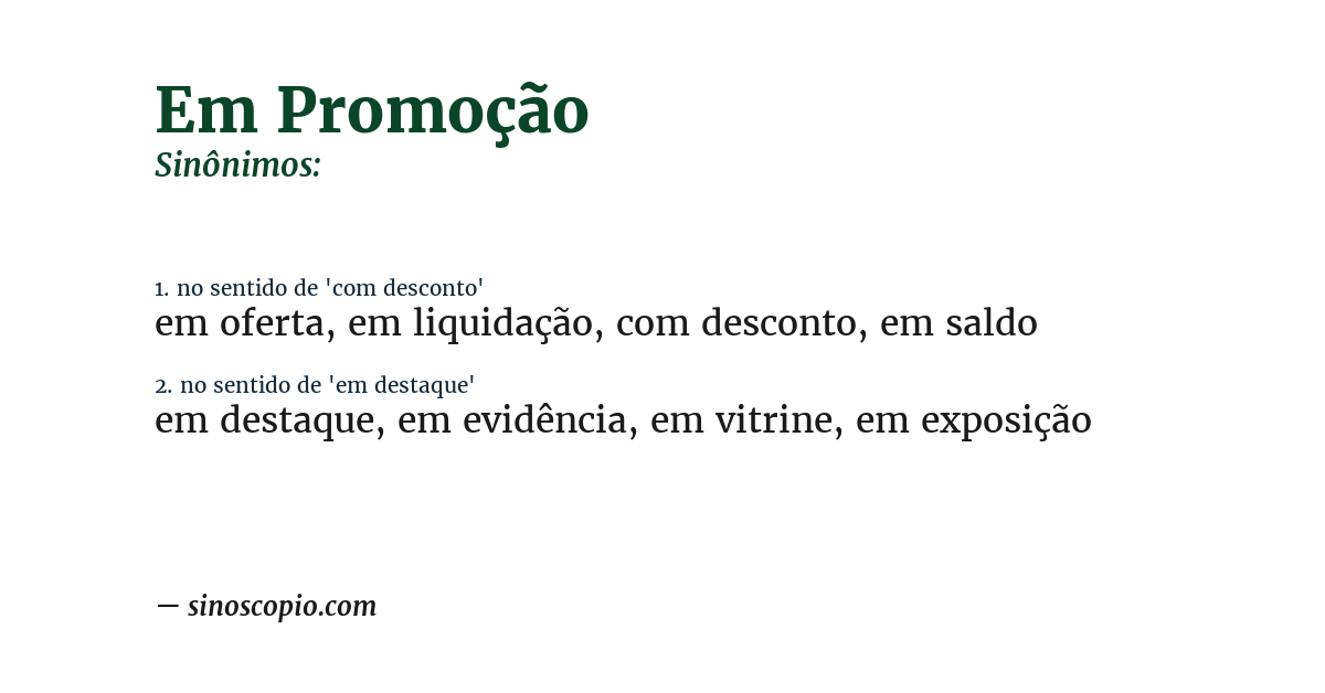 Sinônimo de em promoção