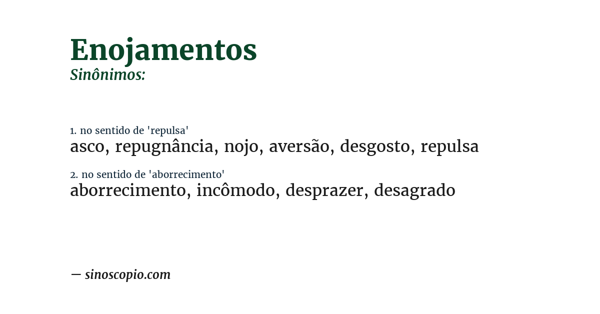 Sinônimo de enojamentos