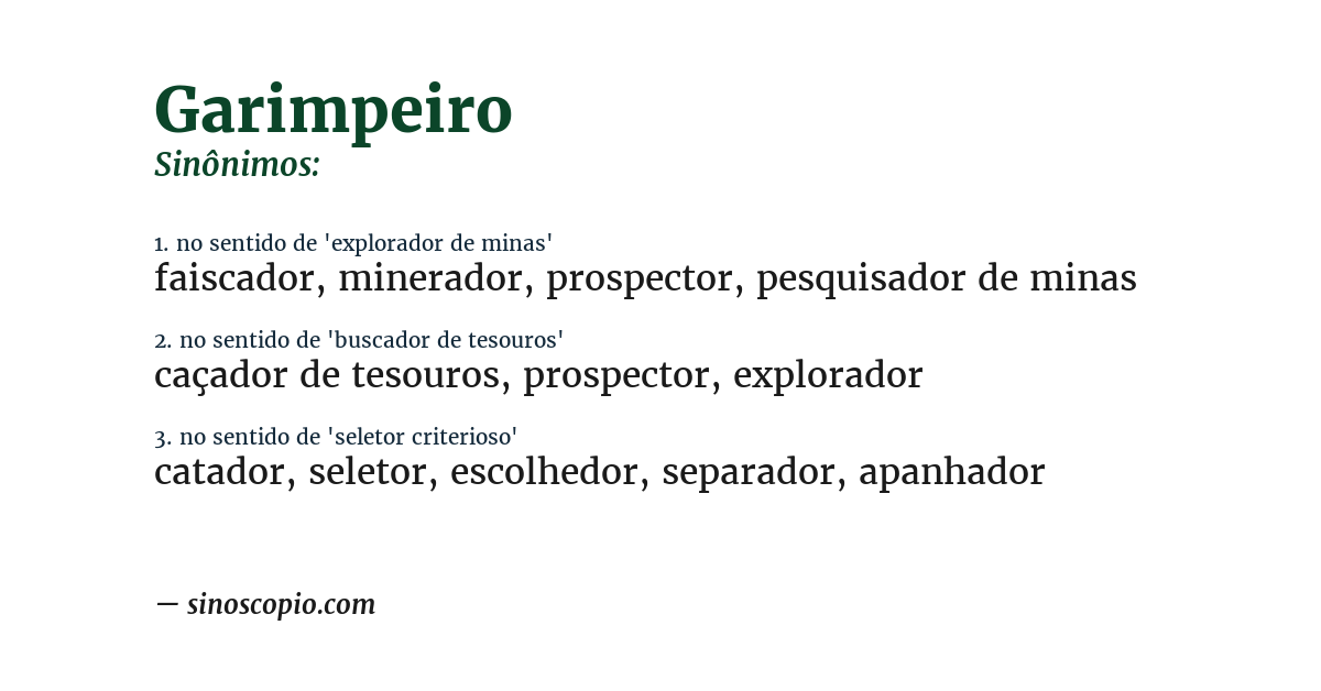 Sinônimo de garimpeiro