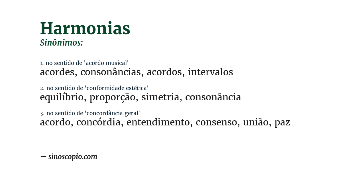 Sinônimo de harmonias