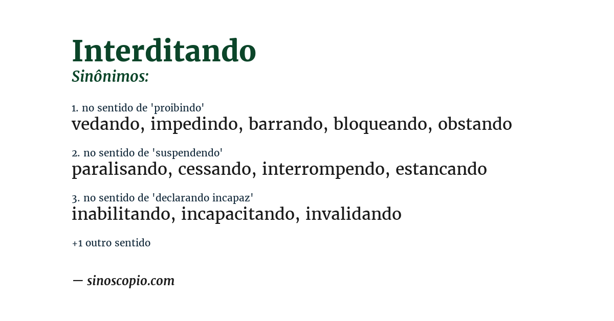 Sinônimo de interditando