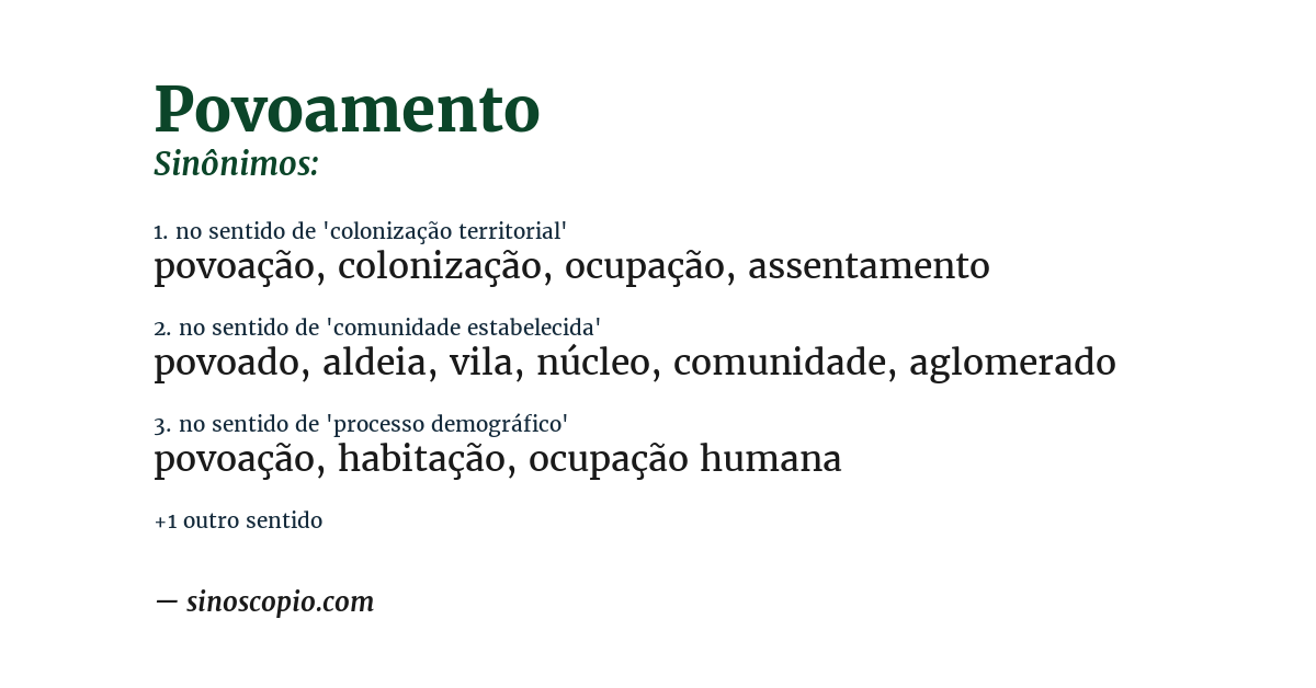 Sinônimo de povoamento