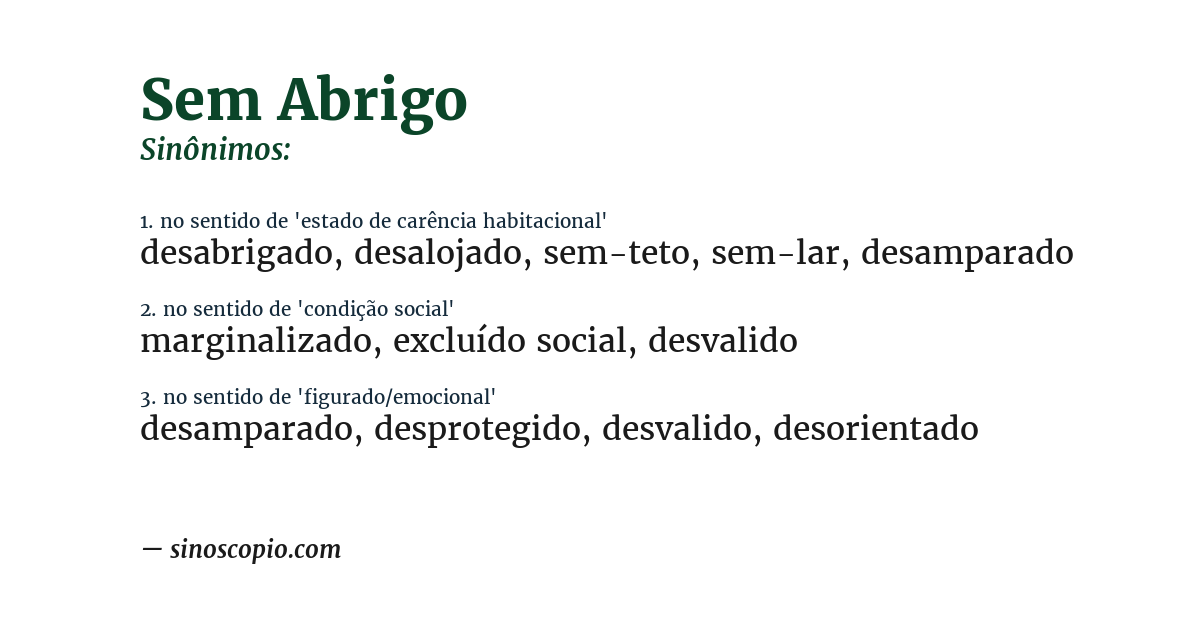 Sinônimo de sem abrigo