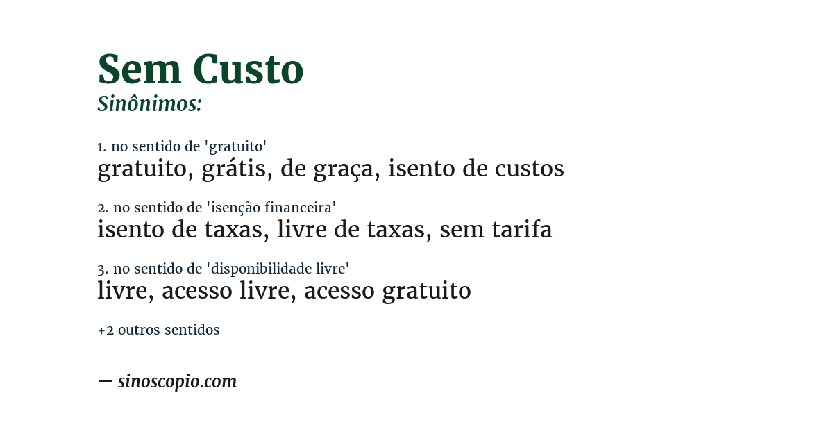Sinônimo de sem custo