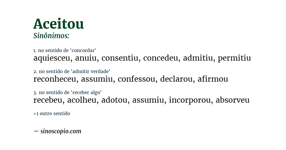 Sinônimo de aceitou