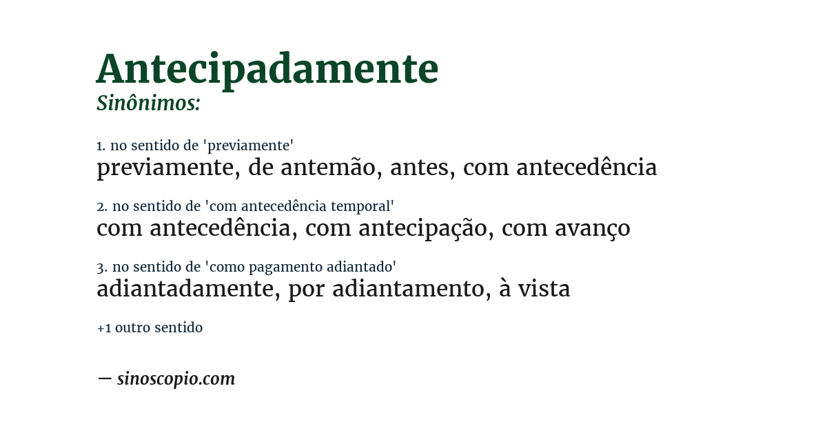 Sinônimo de antecipadamente