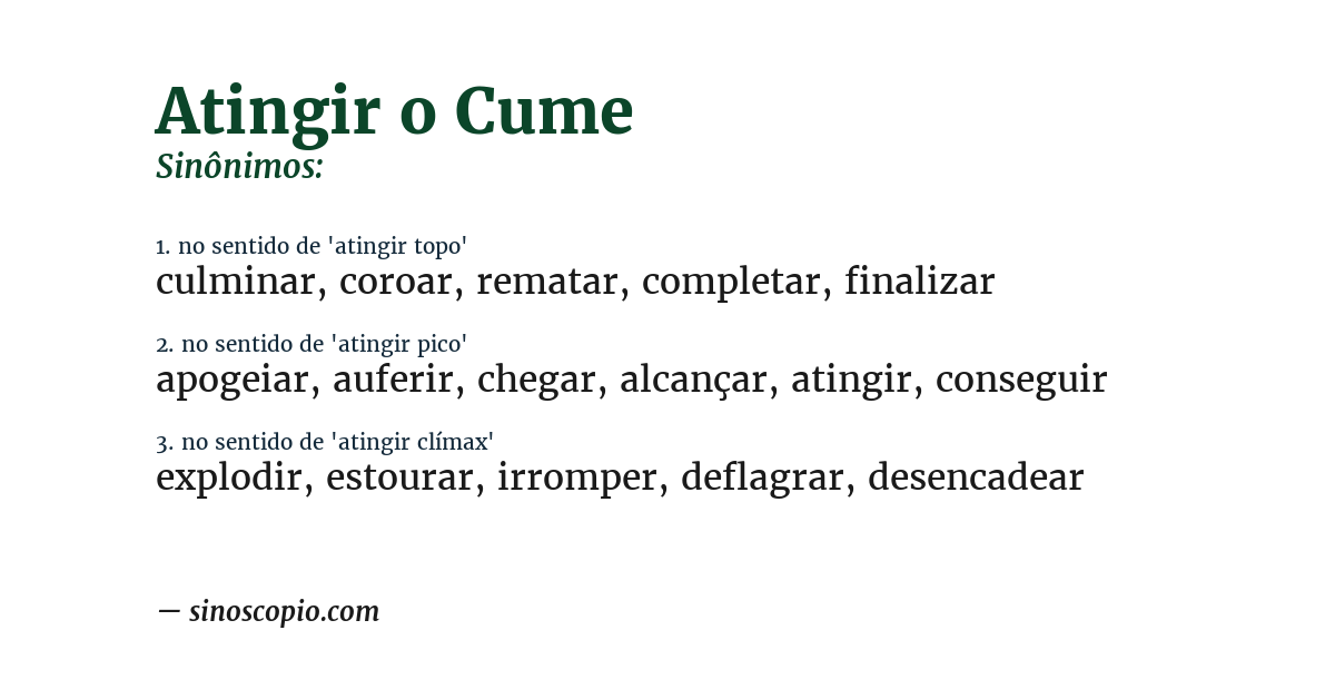 Sinônimo de atingir o cume
