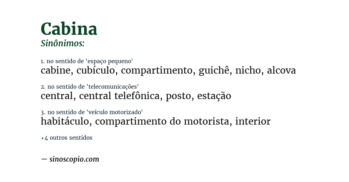 Sinônimo de cabina