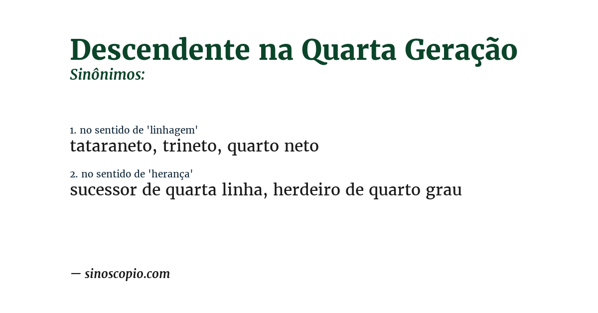 Sinônimo de descendente na quarta geração