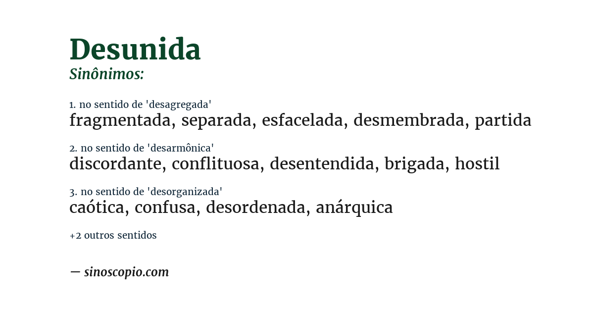 Sinônimo de desunida
