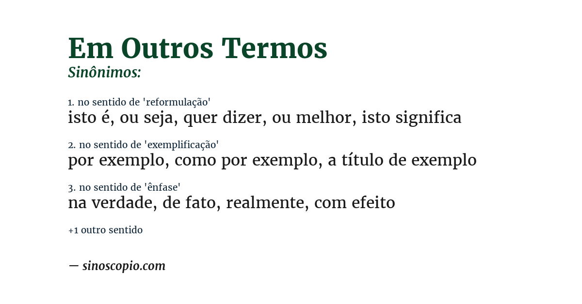Sinônimo de em outros termos