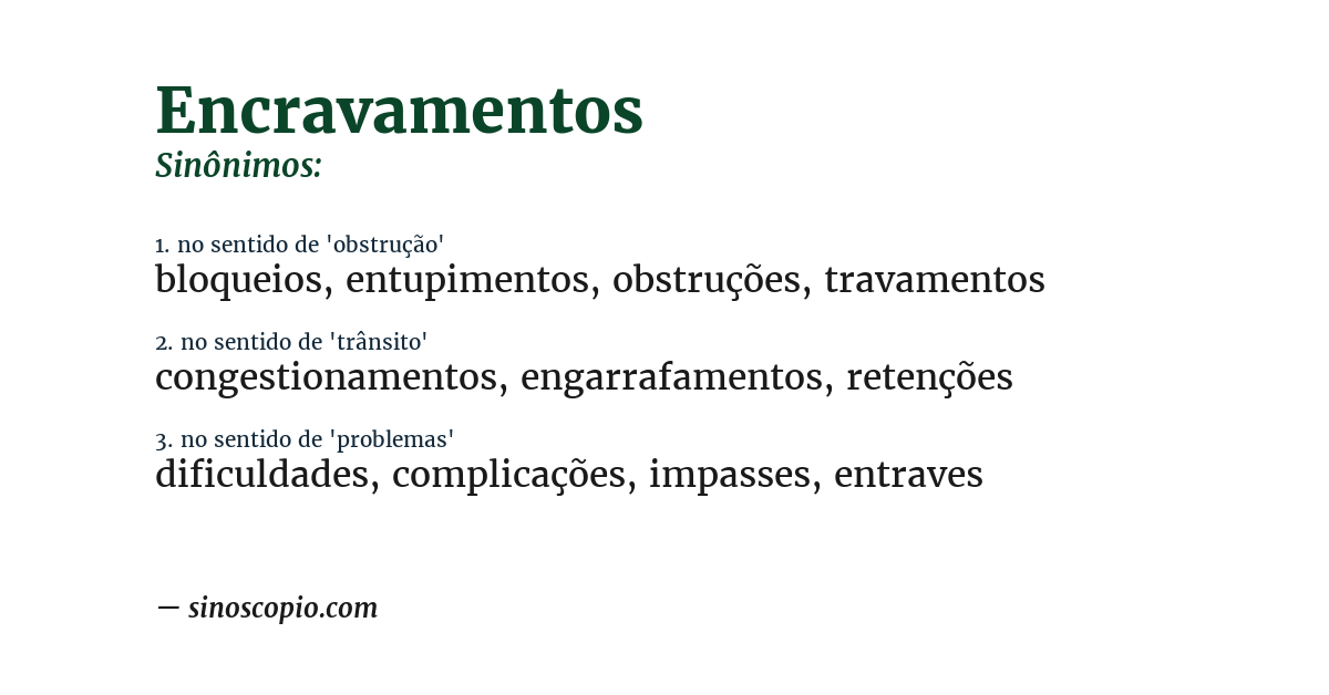 Sinônimo de encravamentos
