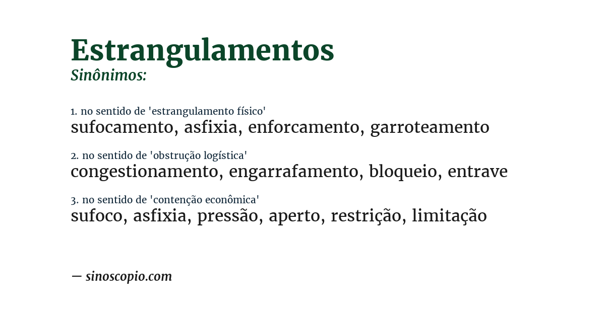 Sinônimo de estrangulamentos