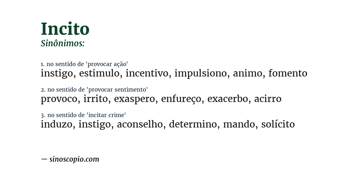 Sinônimo de incito