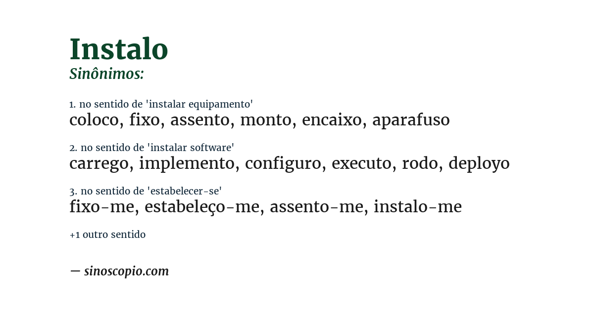 Sinônimo de instalo