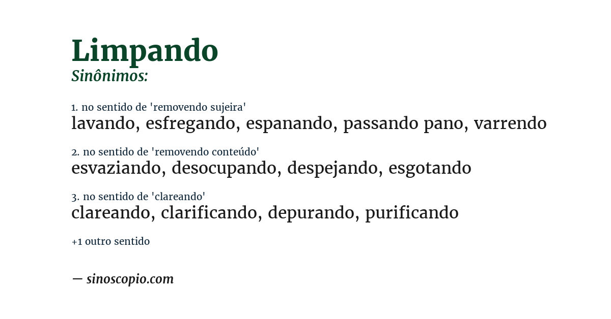 Sinônimo de limpando