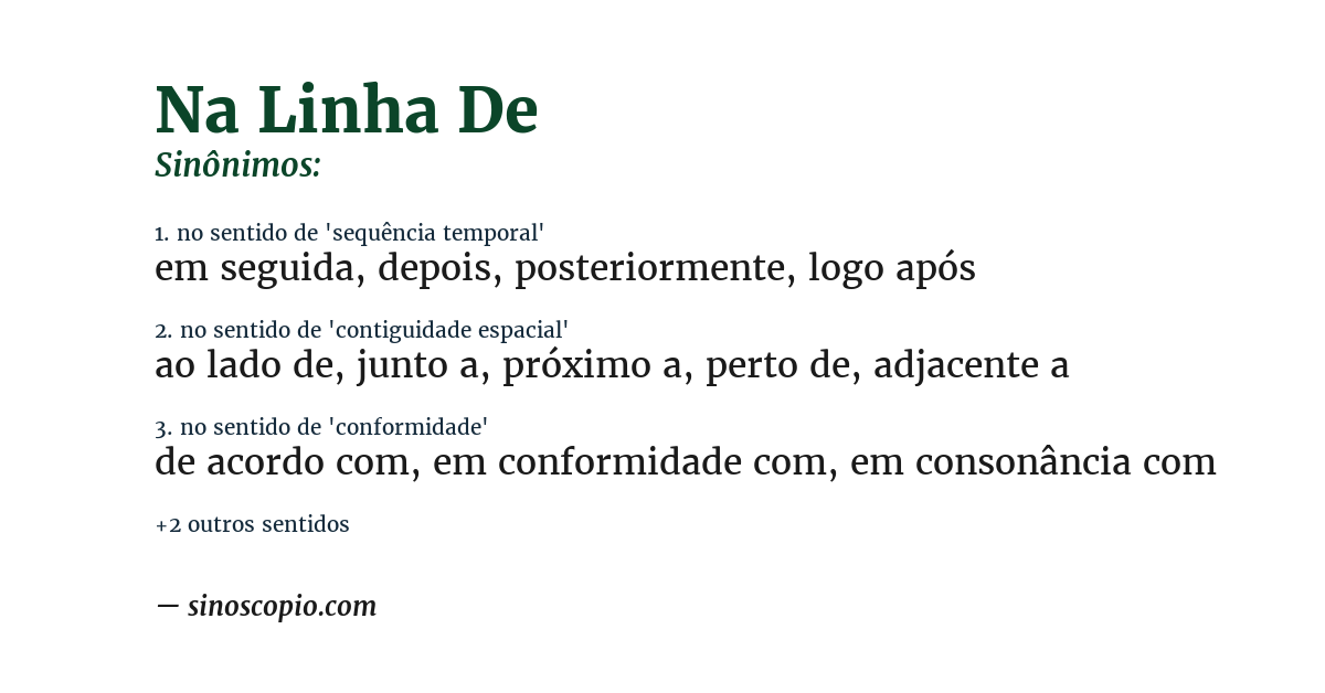 Sinônimo de na linha de
