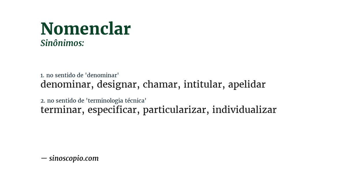Sinônimo de nomenclar
