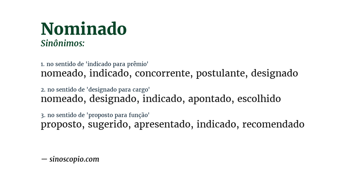 Sinônimo de nominado