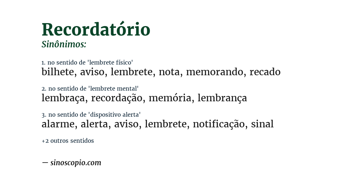 Sinônimo de recordatório