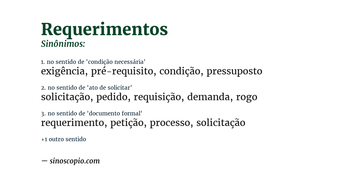 Sinônimo de requerimentos