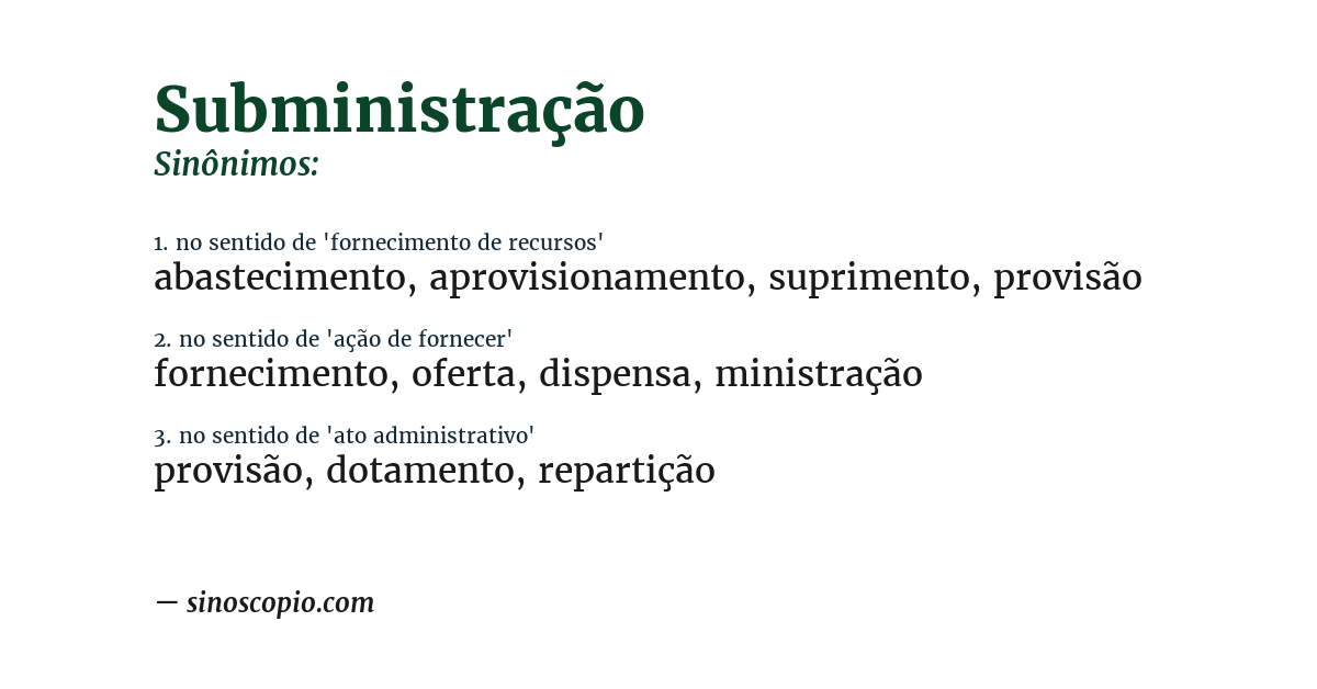 Sinônimo de subministração