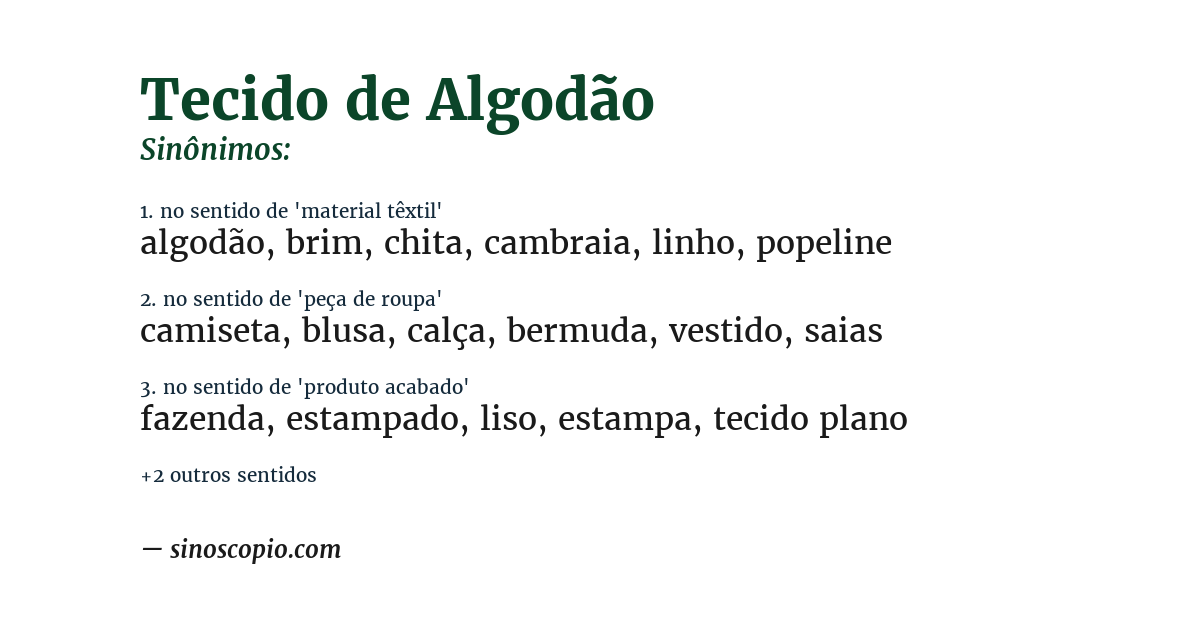 Sinônimo de tecido de algodão