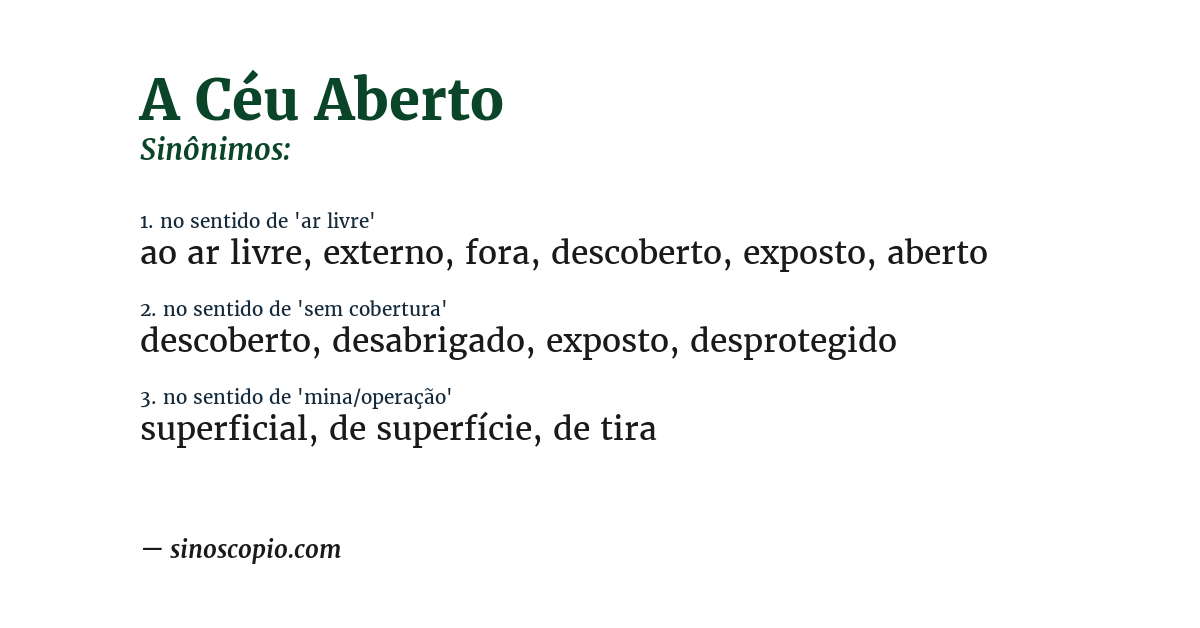 Sinônimo de a céu aberto