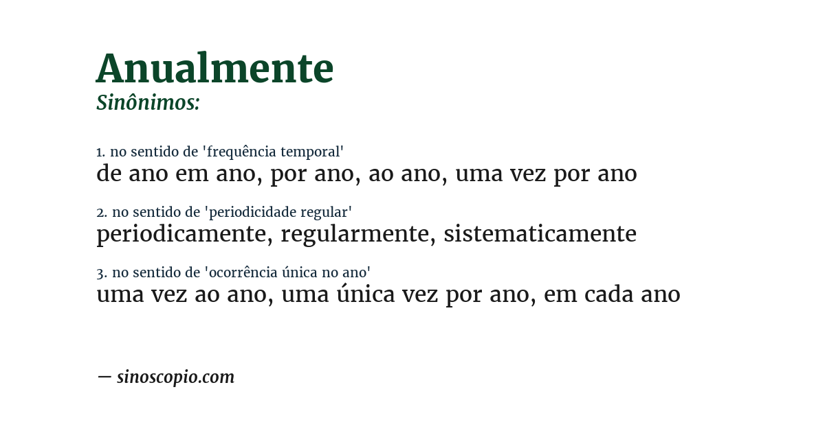Sinônimo de anualmente