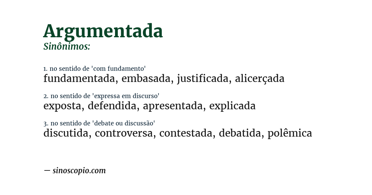 Sinônimo de argumentada