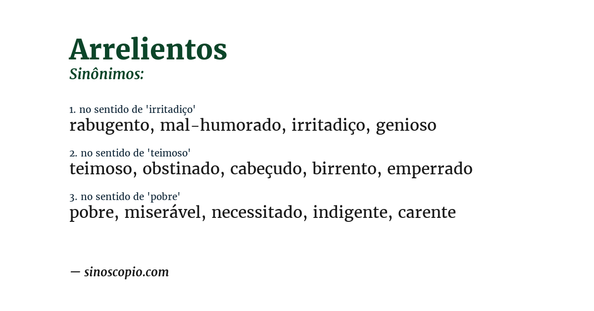 Sinônimo de arrelientos