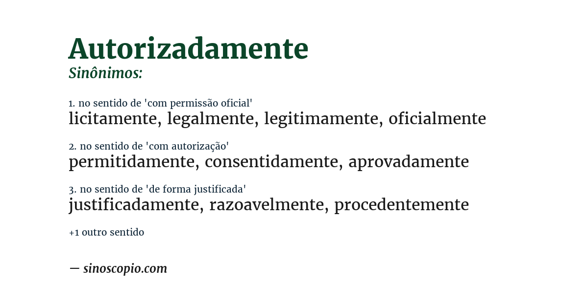 Sinônimo de autorizadamente