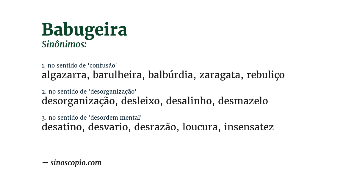 Sinônimo de babugeira