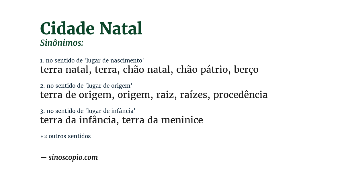 Sinônimo de cidade natal
