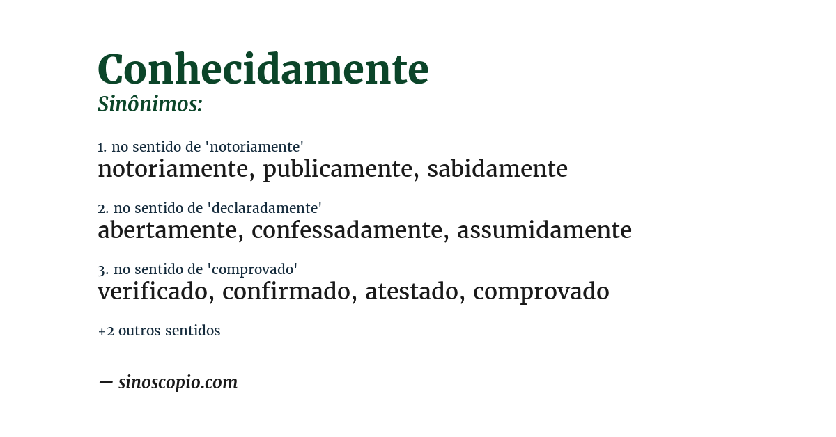 Sinônimo de conhecidamente
