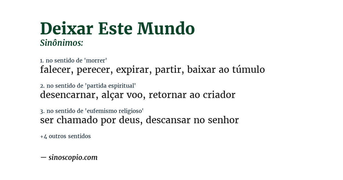Sinônimo de deixar este mundo