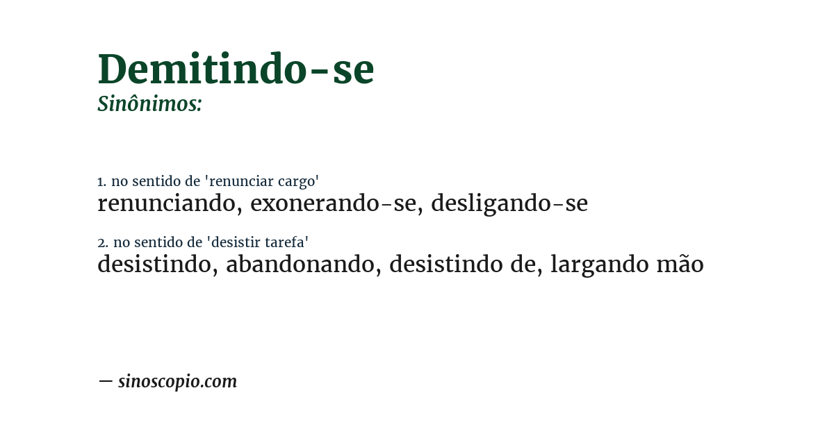 Sinônimo de demitindo-se