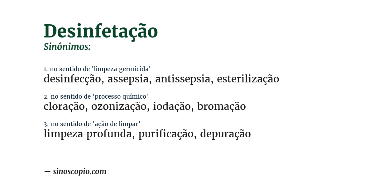 Sinônimo de desinfetação