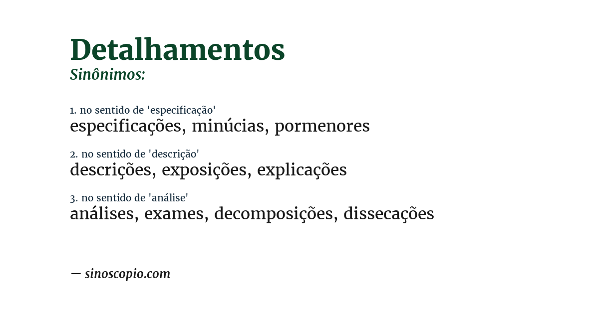 Sinônimo de detalhamentos