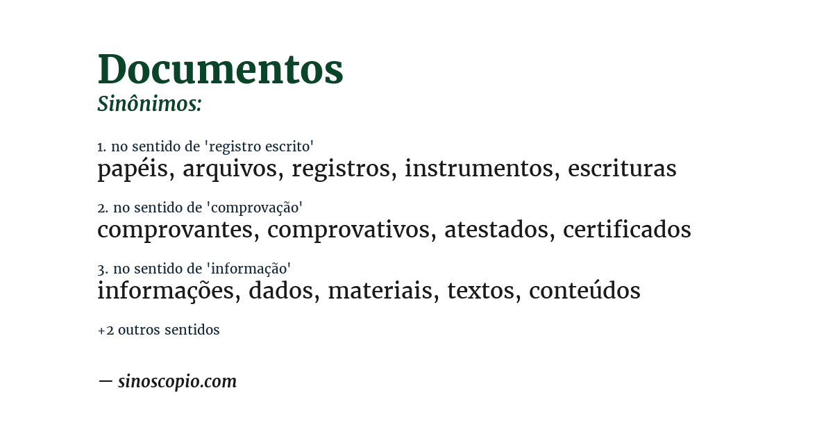 Sinônimo de documentos