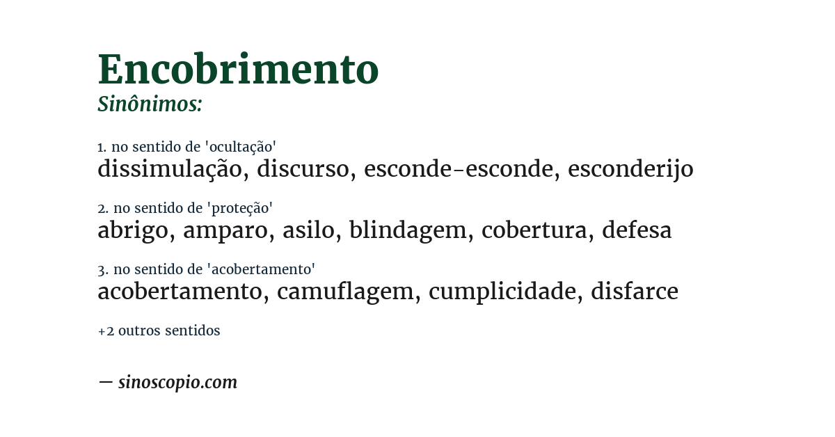 Sinônimo de encobrimento