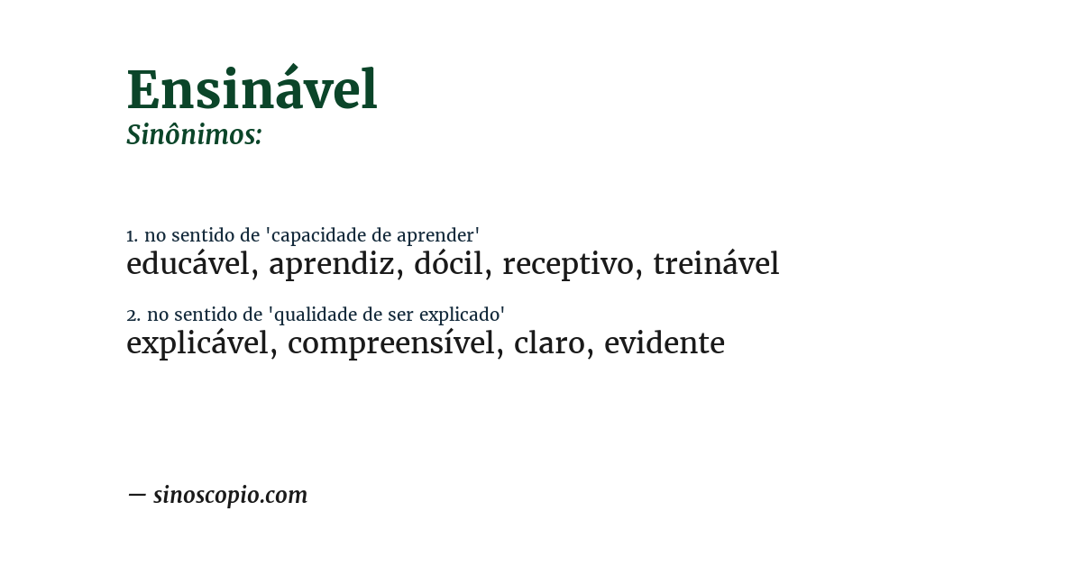 Sinônimo de ensinável