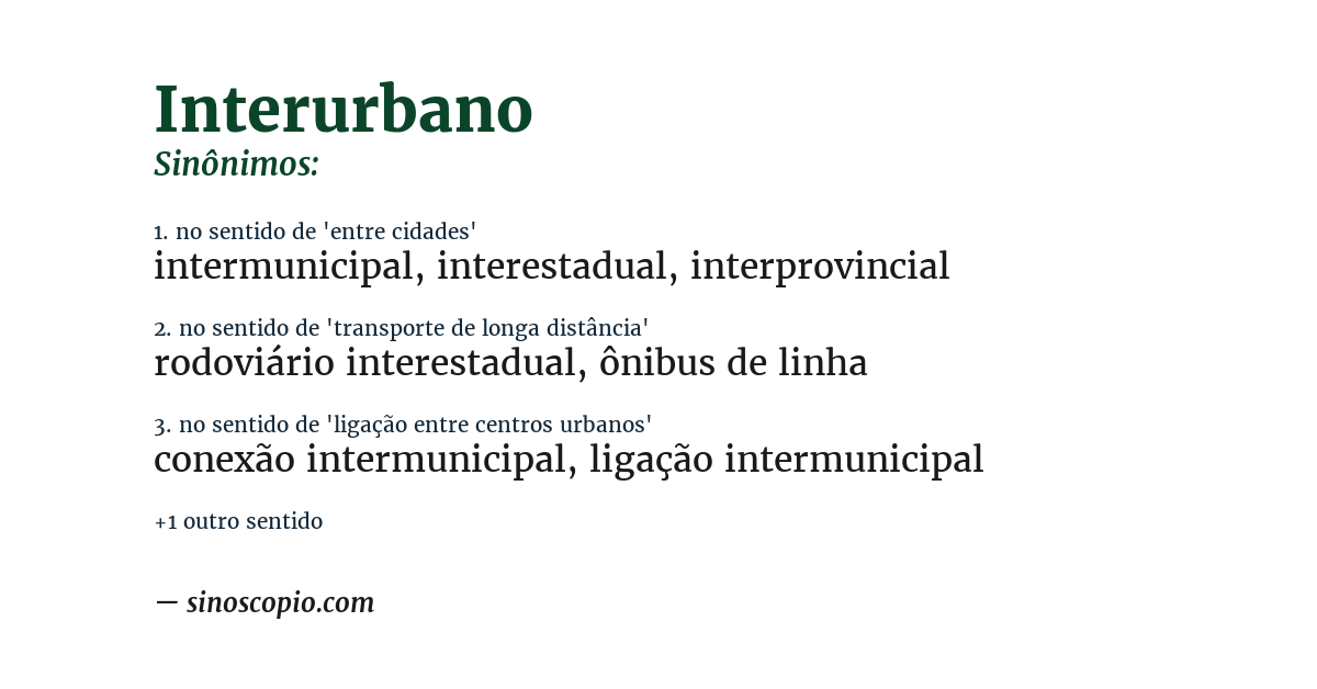 Sinônimo de interurbano